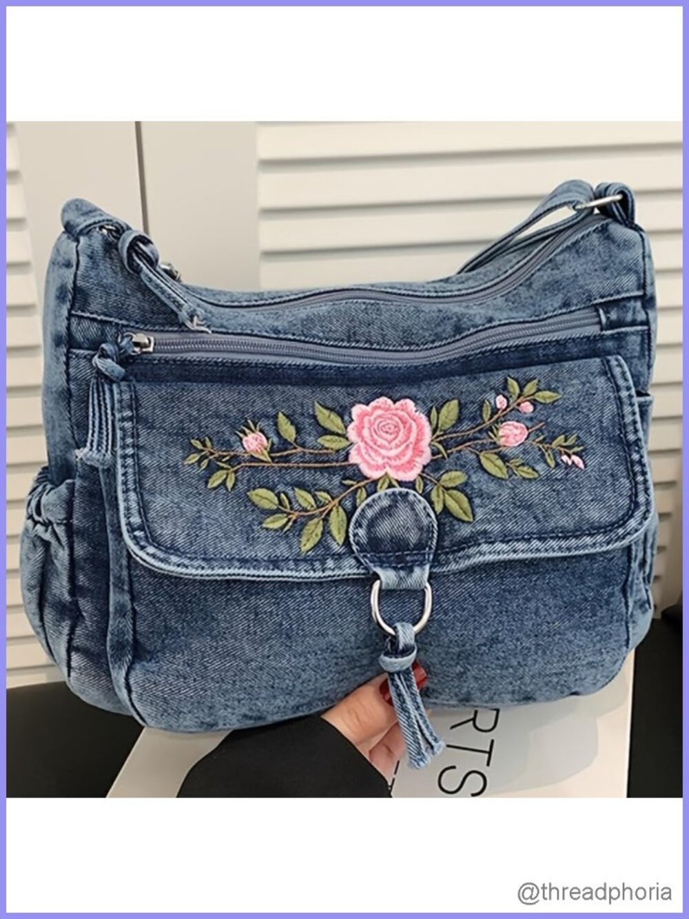Floral Embroidery Crossbody Bag Multi-Compartment Shoulder Handbag